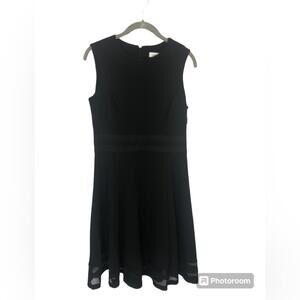 Calvin Klein Fit and Flare Basic Black Dress Sleeveless Sheer Striped Hem